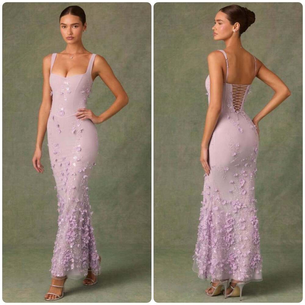 Oh Polly Vasanta Embellished Fishtail Corset Gown Maxi Dress in Lilac size 6 New